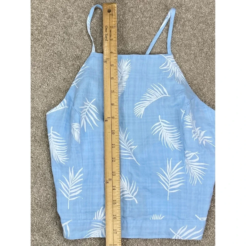 Hyfve Palm Leaf Print Tie Back Halter Crop Top Women L Pastel Blue Vacation Boho
